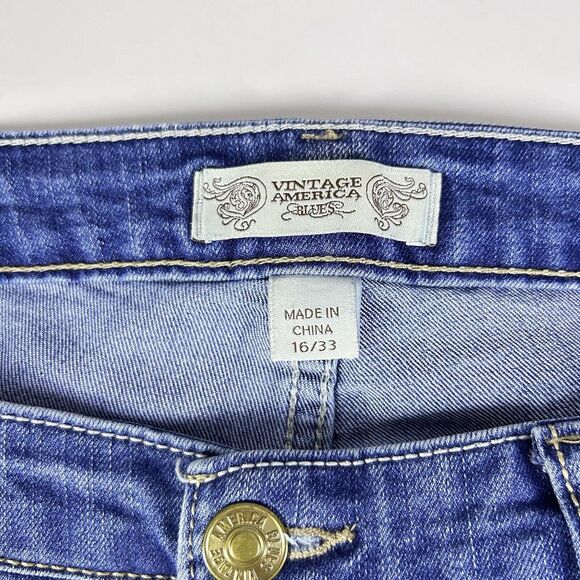 Vintage America Medium Wash Zip Fly Boho Straight Denim Casual Jeans‎ Size 16/33 - Picture 2 of 11